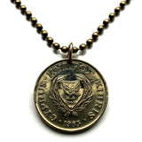 1987 Cyprus 5 Cents coin pendant Egkomi bull's oxen head silver bowl Nicosia Limassol Strovolos Larnaca Famagusta Lakatamia Kyrenia n000903