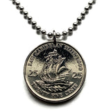 1999 British East Caribbean States 25 Cents coin pendant Golden Hind ship galleon Leeward Islands UK British Virgin Islands Windward Islands n000574