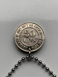 1886 Brazil 50 Reis coin pendant necklace Order of Christ Brasília Rio São Paulo Brazilian empire Manaus Recife Pelourinho Belém n002909