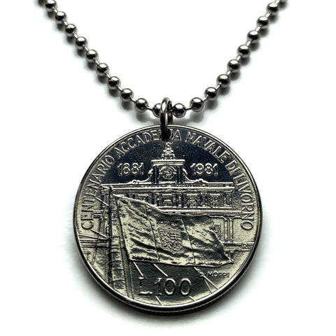 1981 Italy 100 Lire coin pendant Livorno Naval Academy Ligurian Mediterranean Sea Tuscany Fortezza Vecchia Venezia Nuova Ardenza n000675