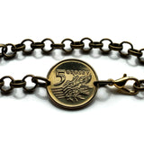 1998 Poland Polska 5 Groszy coin bracelet jewelry white Polish eagle Warsaw Kraków Łódź Wrocław Poznań Gdańsk Szczecin Bydgoszcz Lublin Polak Polonia Zakopane Oświęcim Kołobrzeg Kashubians Białystok b000086