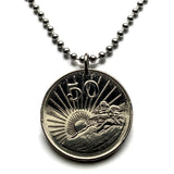 1997 Zimbabwe 50 Cent coin pendant soapstone bird Harare Ndebele Matabeleland Rhodesia Africa Bantu Kalanga Lake Mutirikwe n000440