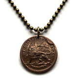 1903 Ethiopia 1/32 Birr coin pendant Lion of Judah king Menelik II Shewa Israelite Jewish tribe Rasta Solomonic dynasty Kebra Nagast n003962