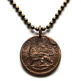 1903 Ethiopia 1/32 Birr coin pendant Lion of Judah king Menelik II Shewa Israelite Jewish tribe Rasta Solomonic dynasty Kebra Nagast n003962