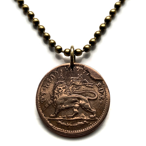 1903 Ethiopia 1/32 Birr coin pendant Lion of Judah king Menelik II Shewa Israelite Jewish tribe Rasta Solomonic dynasty Kebra Nagast n003962