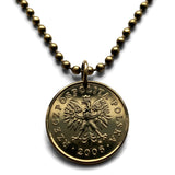 2006 Poland Polska 5 Groszy coin pendant white Polish eagle Warsaw Krakow Wroclaw Lodz Poznan Gdansk Szczecin Bydgoszcz Lublin Poles n000753