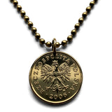 2006 Poland Polska 5 Groszy coin pendant white Polish eagle Warsaw Krakow Wroclaw Lodz Poznan Gdansk Szczecin Bydgoszcz Lublin Poles n000753