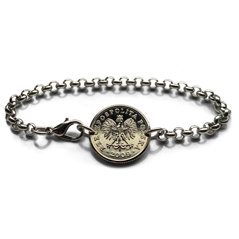 Poland Polska 20 Groszy coin bracelet jewelry white Polish eagle Warsaw Krakow Poznań Wrocław Lublin Łódź Polak Poles Katowice Tyniec Gdańsk Bydgoszcz Zamość Zakopane Oświęcim Kołobrzeg Białystokn b000081