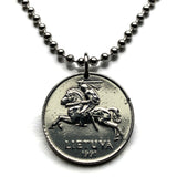 1991 Litauen 1 Centas Münzanhänger Lietuva Vytis Pferd gepanzerter Ritter Vilnius mittelalterliches litauisches Reiterschwert Vityaz Halskette n002688