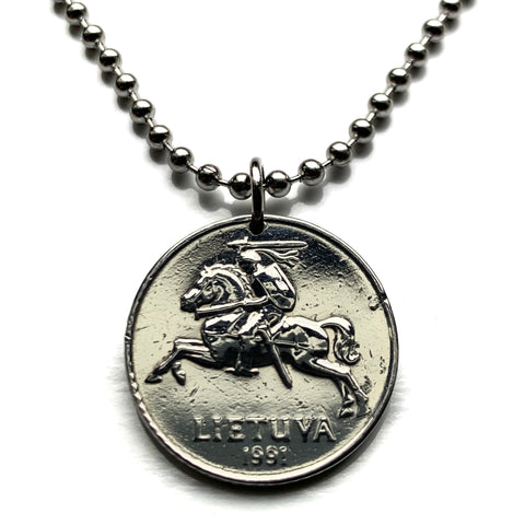 1991 Lithuania Lietuva 2 Centai coin pendant necklace Vytis horse armored knight Vilnius medieval Lithuanian equestrian sword Vityaz n001991