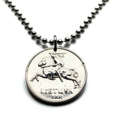 1991 Litauen 1 Centas Münzanhänger Lietuva Vytis Pferd gepanzerter Ritter Vilnius mittelalterliches litauisches Reiterschwert Vityaz Halskette n002688