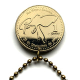 2000 Guatemala 1 Quetzal coin pendant necklace fashion jewelry Resplendent Quetzal bird Paz Firme y Duradera Mixco Villa Nueva Escuintla Huehuetenango Jutiapa Petapa Tikal Quiriguá Mayas n003227