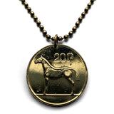 1995 Ireland 20 Pence coin pendant hunting horse stallion thoroughbred Irish harp Dublin Gaelic Drogheda Swords Dundalk Ulster n000253