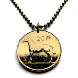 1995 Ireland 20 Pence coin pendant hunting horse stallion thoroughbred Irish harp Dublin Gaelic Drogheda Swords Dundalk Ulster n000253