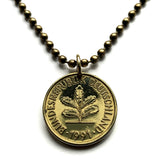 1991 Germany Deutschland 5 Pfennig coin pendant oak seedling Berlin German blossom flower gardener planting tree n000405