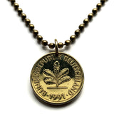 1991 Germany Deutschland 5 Pfennig coin pendant oak seedling Berlin German blossom flower gardener planting tree n000405