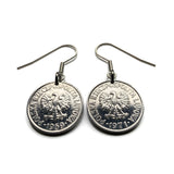 Poland Polska 20 Groszy coin earrings white Polish eagle Poles Warsaw Krakow Poznan Polak Gdansk West Slavs Oswiecim Wawel Castle e000698