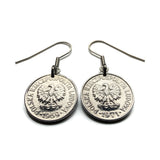 Poland Polska 20 Groszy coin earrings white Polish eagle Poles Warsaw Krakow Poznan Polak Gdansk West Slavs Oswiecim Wawel Castle e000698