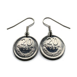 Poland Polska 20 Groszy coin earrings white Polish eagle Poles Warsaw Krakow Poznan Polak Gdansk West Slavs Oswiecim Wawel Castle e000698