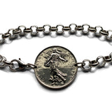 1977 France 1 Franc coin bracelet La Semeuse Sower & Seed Paris Lyon Marseille Lille Toulouse Bordeaux Nantes Strasbourg Montpellier b000190