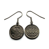 antique! Germany 5 Pfennig coin earrings German eagle Berlin Munich Bundesadler Dresden Bonn Hanover Leipzig Dortmund Bavaria Munchen e000134
