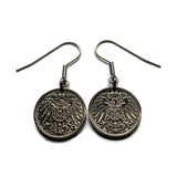 antique! Germany 5 Pfennig coin earrings German eagle Berlin Munich Bundesadler Dresden Bonn Hanover Leipzig Dortmund Bavaria Munchen e000134