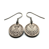 antique! Germany 5 Pfennig coin earrings German eagle Berlin Munich Bundesadler Dresden Bonn Hanover Leipzig Dortmund Bavaria Munchen e000134