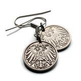 antique! Germany 5 Pfennig coin earrings German eagle Berlin Munich Bundesadler Dresden Bonn Hanover Leipzig Dortmund Bavaria Munchen e000134
