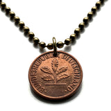 Germany Deutschland 1 Pfennig coin pendant oak seedling tree planting gardening Berlin Hamburg Munich Cologne Frankfurt Stuttgart Düsseldorf Bavaria Dortmund Leipzig Bremen Dresden Bonn n000530