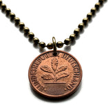 Germany Deutschland 1 Pfennig coin pendant oak seedling tree planting gardening Berlin Hamburg Munich Cologne Frankfurt Stuttgart Düsseldorf Bavaria Dortmund Leipzig Bremen Dresden Bonn n000530