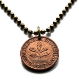 1977 Germany Deutschland 1 Pfennig coin pendant oak seedling tree planting gardening Berlin Hamburg Munich Cologne Frankfurt Stuttgart Düsseldorf Bavaria Dortmund Leipzig Bremen Dresden Bonn n000530