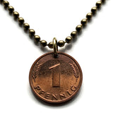 1977 Germany Deutschland 1 Pfennig coin pendant oak seedling tree planting gardening Berlin Hamburg Munich Cologne Frankfurt Stuttgart Düsseldorf Bavaria Dortmund Leipzig Bremen Dresden Bonn n000530