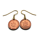 1986 Germany Deutschland 1 Pfennig coin earrings oak tree seedling planting gardening Berlin Munich Stuttgart Hamburg Cologne Bonn e000699