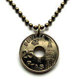 1992 España Spain 25 Pesetas coin pendant Giralda Tower Sevilla Cathedral minaret Alcázar El Arenal Andalusia Guadalquivir Cartuja n003486