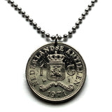 1971 Netherlands Antilles 1 Gulden coin pendant Curacao Aruba Sint Maarten Eustatius Bonaire Saba Willemstad Oranjestad Philipsburg n003965