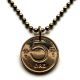 1973 Sweden Sverige 5 Ore coin pendant necklace Tre Kroner Swedish 3 crowns Stockholm Malmo Orebro Uppsala Linkoping Svear Svealand Swedes Gotaland Norrland Goteborg Scandinavia Nordic Vasteras Helsingborg Norrkoping Scania Vikings Norsemen Sami n000418