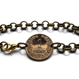 1901 Netherlands Nederland 1 Cent coin chain rolo link bracelet jewelry Dutch lion Amsterdam Holland Utrecht The Hague Leiden Eindhoven Rotterdam Ajax De Wallen Tilburg Haarlem Groningen Delft Maastricht Randstad b000160