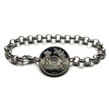 1968 Denmark Danmark 25 Ore coin bracelet Danish crown initial R Danes Copenhagen Aarhus Odense Aalborg Jutland Scandinavian Zealand b000189