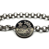 1968 Denmark Danmark 25 Ore coin bracelet Danish crown initial R Danes Copenhagen Aarhus Odense Aalborg Jutland Scandinavian Zealand b000189