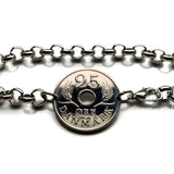 1968 Denmark Danmark 25 Ore coin bracelet Danish crown initial R Danes Copenhagen Aarhus Odense Aalborg Jutland Scandinavian Zealand b000189