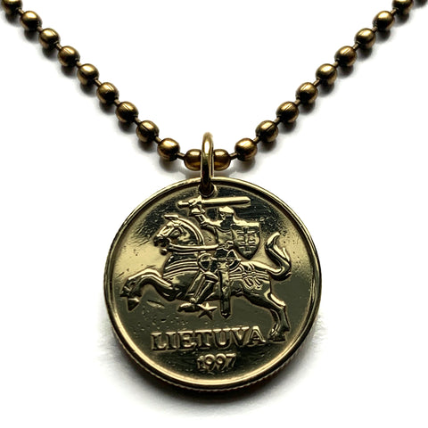 1997 Lithuania Lietuva 20 Centu coin pendant necklace jewelry Vytis horse back armored knight Vilnius Kaunas Klaipėda Siauliai medieval Vityaz Marijampole Jonava Utena Curonian Spit Panevezys Pahonia Alytus n001104