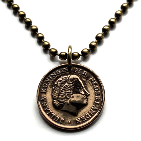 1952 Netherlands Nederland 1 Cent coin pendant Dutch Queen Juliana Holland Amsterdam Rotterdam Utrecht Groningen Almere The Hague Dam Square Haarlem Leiden Eindhoven Stad Breda Nijmegen Gouda Delft Low Countries Tilburg Ajax Nijmegen De Wallen n002568