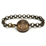 1939 Denmark Danmark Danskere 2 Ore coin rolo link bracelet jewelry World War 2 era Danish Royal crown initial C X Danes Copenhagen Aarhus Odense Aalborg Esbjerg Randers Jutland Zealand Funen Vikings Amalienborg Scandinavia Nordic Norse b000169