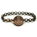 1939 Denmark Danmark Danskere 2 Ore coin rolo link bracelet jewelry World War 2 era Danish Royal crown initial C X Danes Copenhagen Aarhus Odense Aalborg Esbjerg Randers Jutland Zealand Funen Vikings Amalienborg Scandinavia Nordic Norse b000169
