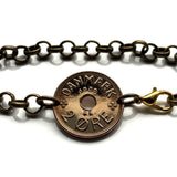 1939 Denmark Danmark Danskere 2 Ore coin rolo link bracelet jewelry World War 2 era Danish Royal crown initial C X Danes Copenhagen Aarhus Odense Aalborg Esbjerg Randers Jutland Zealand Funen Vikings Amalienborg Scandinavia Nordic Norse b000169