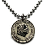 1965 Netherlands 25 Cents coin pendant Dutch Queen Juliana Holland Amsterdam Utrecht Rotterdam Hague Eindhoven Groningen Tilburg Leiden Nederlanden Groningen Almere Stad Breda Nijmegen Gouda n002589