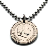 1965 Netherlands 25 Cents coin pendant Dutch Queen Juliana Holland Amsterdam Utrecht Rotterdam Hague Eindhoven Groningen Tilburg Leiden Nederlanden Groningen Almere Stad Breda Nijmegen Gouda n002589