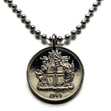 1969 Iceland Ísland 5 Krónur Landvættir protector spirits Reykjavík coin pendant Griðungur bull Gammur eagle Dreki dragon Bergrisi giant Old Norse King's sagas n002769