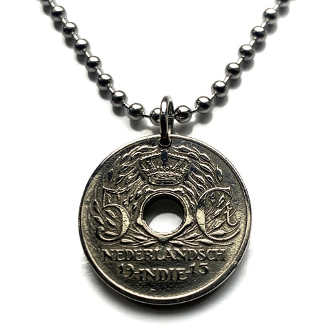 1913 Dutch East Indies Indonesia Netherlands 5 Cent coin pendant rice plant Jakarta Borneo Batam Prambanan Borobudur Bali Minangkabau n000968