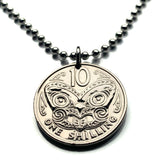1967 New Zealand 10 Cents coin pendant Maori Koruru Mask Wellington house guardian North South Island Kiwi haka kiwi necklace n000442